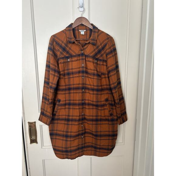 Duluth Trading Co Tops - Duluth Trading Co. Forklore Duster Flannel Blouse Womens Size Large Orange